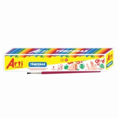 Tempera Escolar X 7 Colores + Pincel Arti Creativo